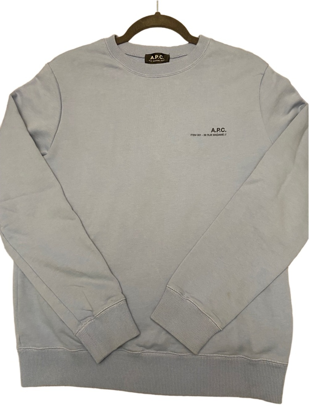 A.P.C. Item 001 Rue Madame Pale Blue Crewneck Sweatshirt